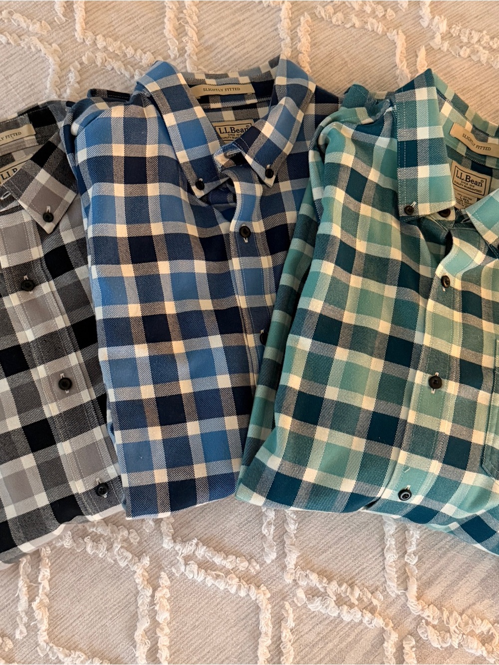 L.L. Bean Slightly Fitted Plaid Flannel Shirts — Large - Set of 3 | Like New